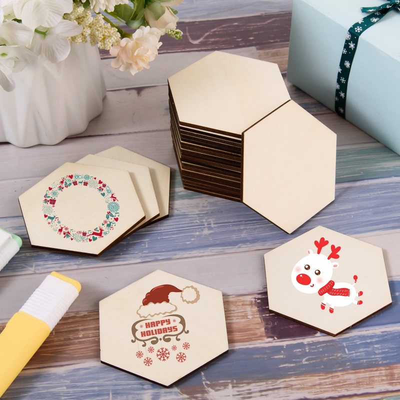 Christmas Craft Embellishment - Discos de Madera Hexagonales de 5cm
