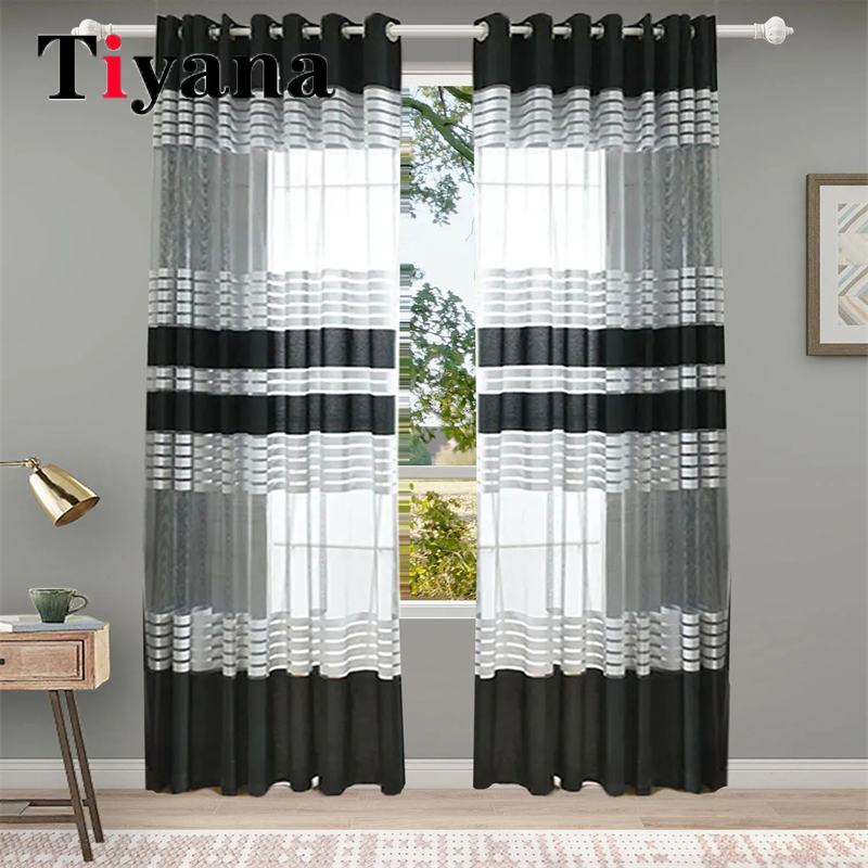Velvet Ribbon Roll - Cortinas de tiras blancas y negras